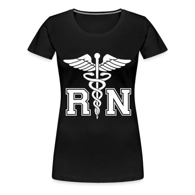 Spreadshirt RN Registered Nurse Rod Asclepius Womens Premium T-Shirt, L, Black