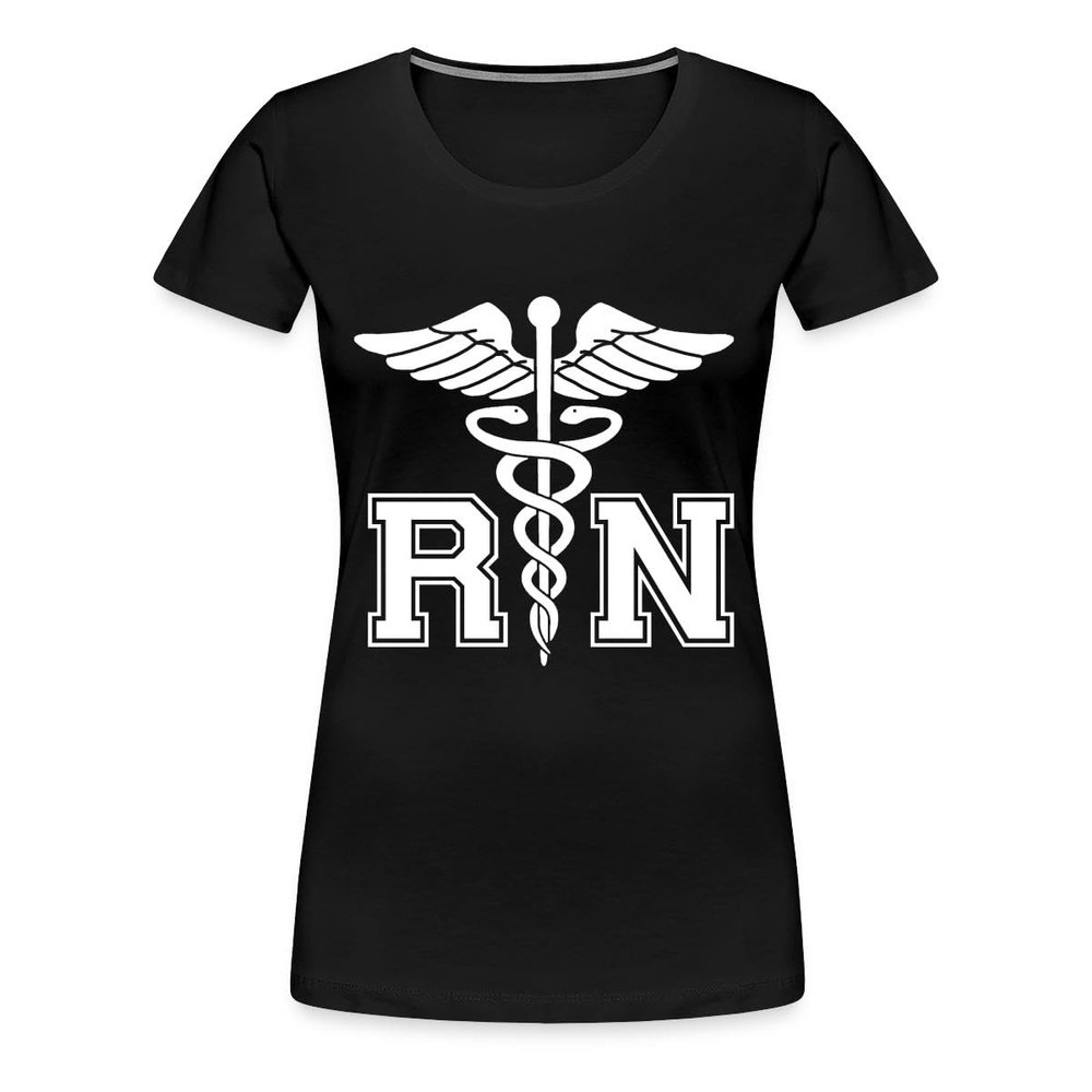Spreadshirt RN Registered Nurse Rod Asclepius Womens Premium T-Shirt, L, Black