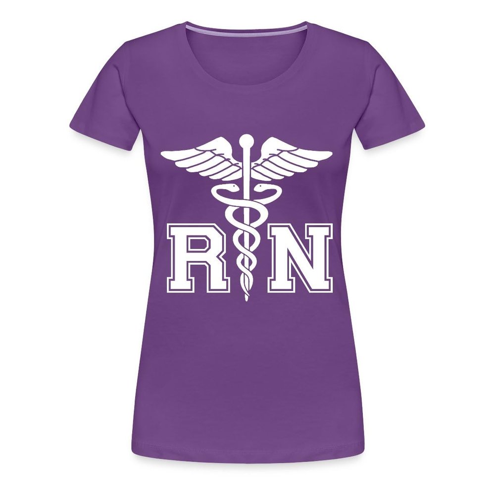 Spreadshirt RN Registered Nurse Rod Asclepius Womens Premium T-Shirt, XL, Purple