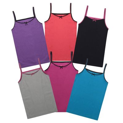 Buyless Fashion Girls Tank Tops - Sleeveless Cami Tanks Cotton Undershirts for Dance Gymnastics, Kids & Toddler Size (6 Pack) 13-14