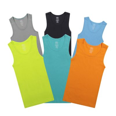 Buyless Fashion Boys Scoop Neck Tagless Undershirts Soft Cotton Tank Top (6 Pack) 11-12 Multi Color