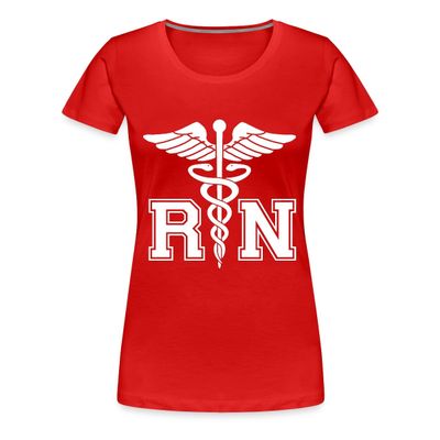 Spreadshirt RN Registered Nurse Rod Asclepius Womens Premium T-Shirt, L, red