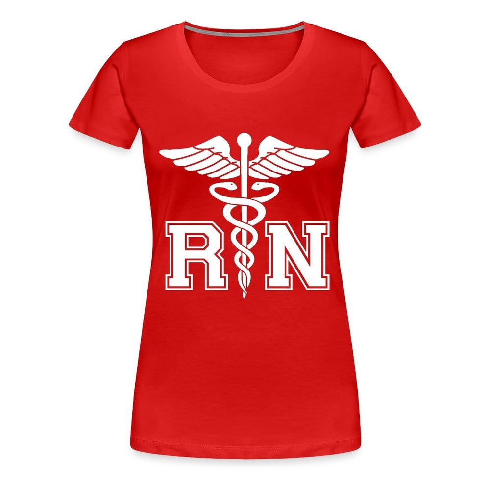 Spreadshirt RN Registered Nurse Rod Asclepius Womens Premium T-Shirt, L, red