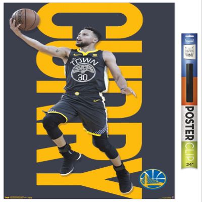 Trends International NBA Golden State Warriors - Stephen Curry 18 Wall Poster, 22.375" x 34", Premium Poster & Clip Bundle