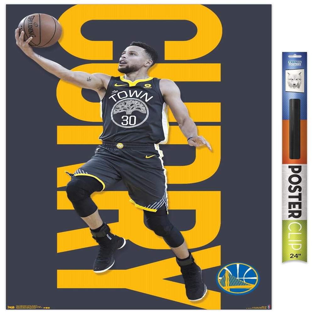 Trends International NBA Golden State Warriors - Stephen Curry 18 Wall Poster, 22.375" x 34", Premium Poster & Clip Bundle