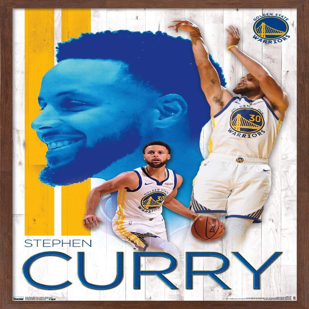 Trends International NBA Golden State Warriors - Stephen Curry 19 Wall Poster, 14.725" x 22.375", Mahogany Framed Version