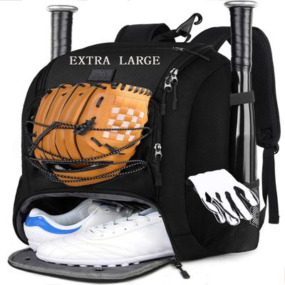 MATEIN Baseball Bag, Large Softball Bag with Shoe Compartment, Bat Bags for Men and Adult, Baseball Backpack with Fence Hook Hold TBall Bat, Batting Mitten, Helmet, Teeball Gear, Black