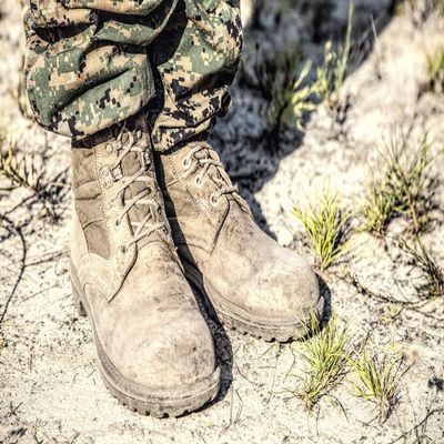 Posterazzi PSTZAB103142M United States Marine Corps Combat Boots in The Desert Photo Print, 11 x 17, Multi