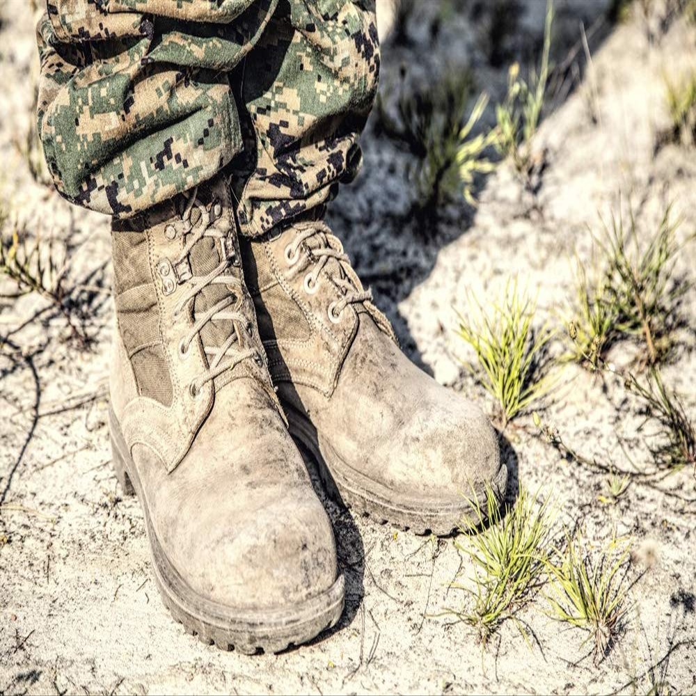 Posterazzi PSTZAB103142M United States Marine Corps Combat Boots in The Desert Photo Print, 11 x 17, Multi
