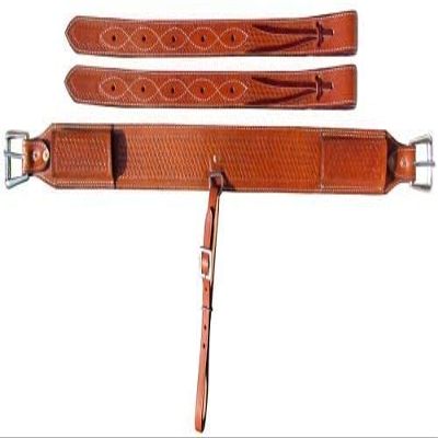 Showman 3" Wide Basketweave Tooled Leather Back Cinch w/Roller Buckles