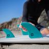 Surf Squared Twin Fin Set + Trailer Fin (2+1 Fins) - Solid Fiberglass for Lightweight Durability & Top Performance - Compatible with Futures Single Tab Surfboards, Shortboard, Fish - Mint view 3