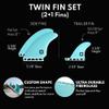 Surf Squared Twin Fin Set + Trailer Fin (2+1 Fins) - Solid Fiberglass for Lightweight Durability & Top Performance - Compatible with Futures Single Tab Surfboards, Shortboard, Fish - Mint view 4