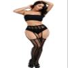 Confonze Women's High Waist Fishnet Tights Suspenders Pantyhose Thigh High Stockings Black (Black-6057) view 4