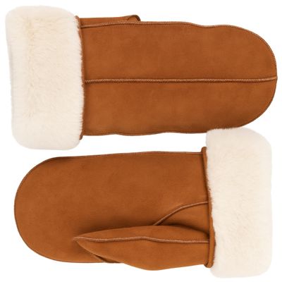 Zavelio Men's Shearling Fur Mittens  LWG Certified Premium Sheepskin Leather Warm Cold Weather Winter Mittens Medium Cognac