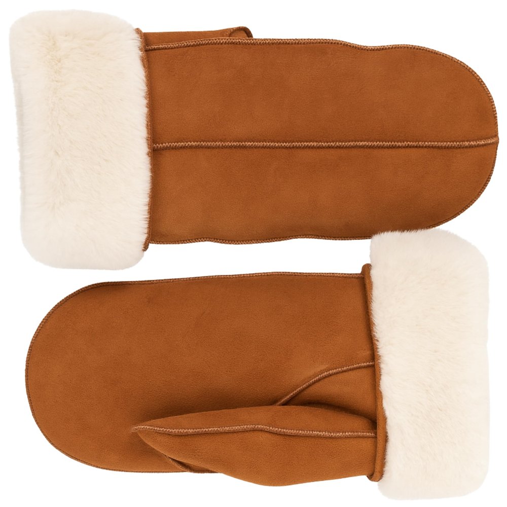 Zavelio Men's Shearling Fur Mittens  LWG Certified Premium Sheepskin Leather Warm Cold Weather Winter Mittens Medium Cognac