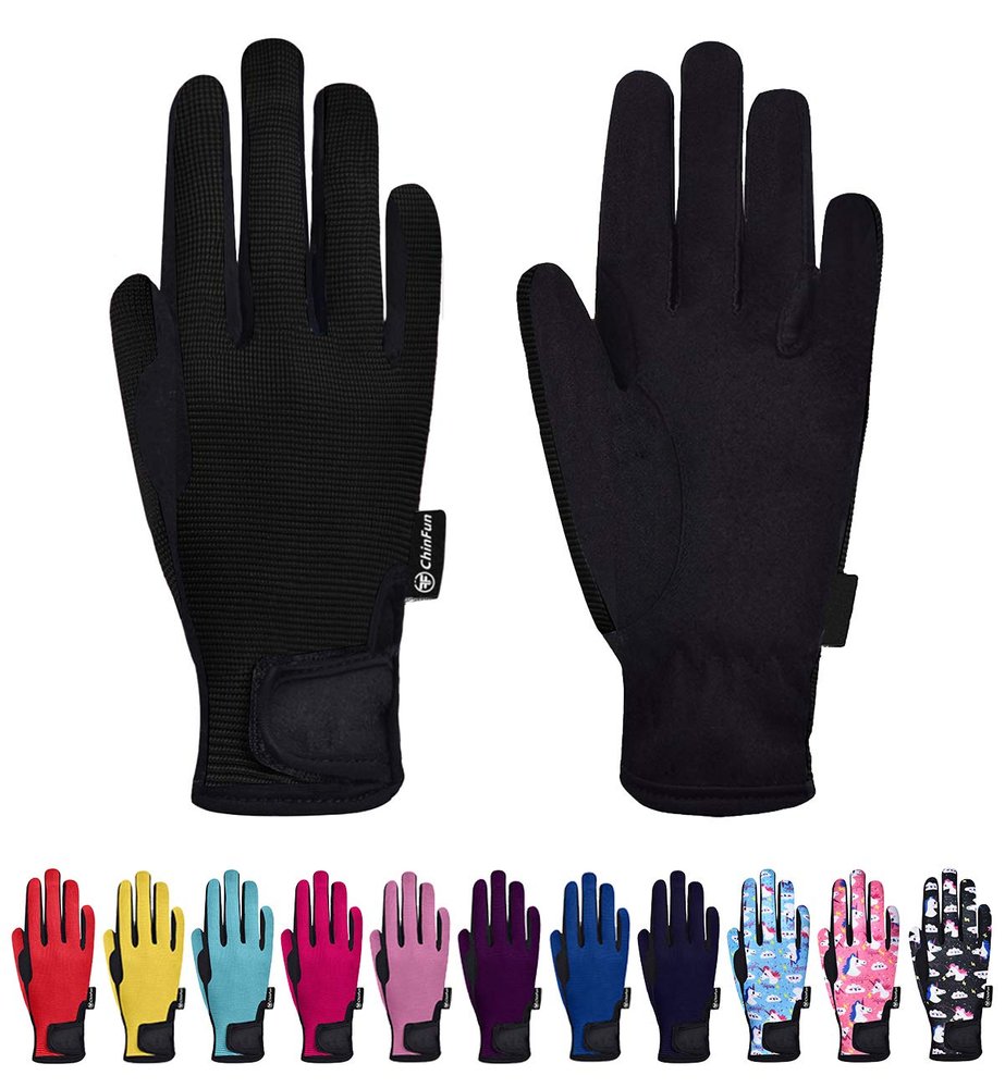 ChinFun Horse Riding Glove Equestrian Gloves Kids for Boys Girls Horseback Riding Gloves Grip for Youth Children Riding Sports Biking Cycling Gardening Black Size XL