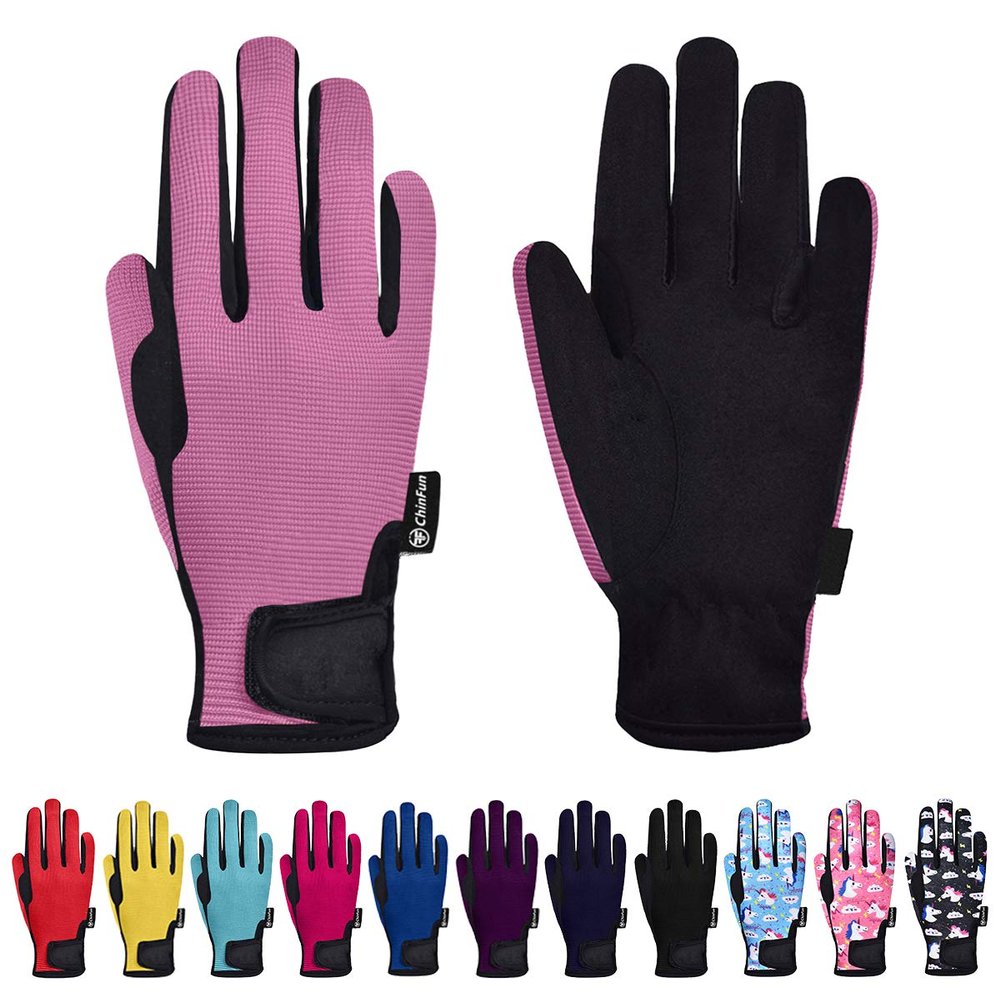 ChinFun Horse Riding Glove Equestrian Gloves Kids for Boys Girls Horseback Riding Gloves Grip for Youth Children Riding Sports Biking Cycling Gardening Pink Size L