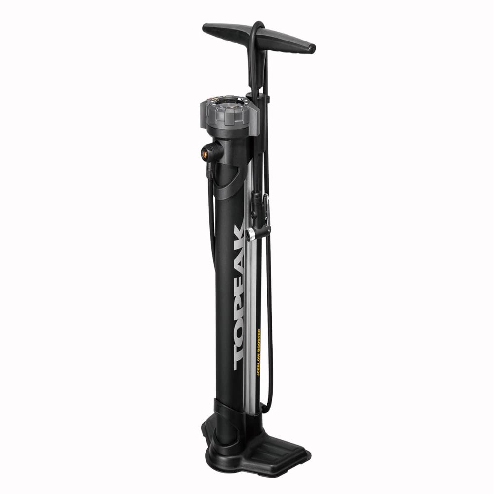 Topeak JoeBlow Booster Floor Pump, Black, 160 psi / 11 bar, Integrated Aluminum Air Chamber, Extra-Long Hose, Fits Presta and Schrader Valves