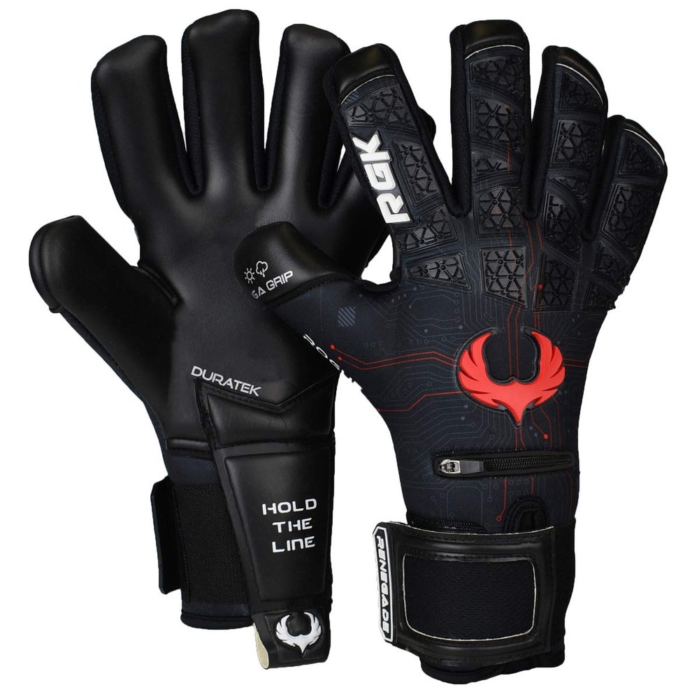 Renegade GK Limited Edition Rogue Quantum Goalie Gloves with Pro-Tek Fingersaves | 4mm Giga Grip & Neoprene | Black & Red Soccer Goalkeeper Gloves (Size 6, Kids, Youth, Neg Cut, Level 4+)