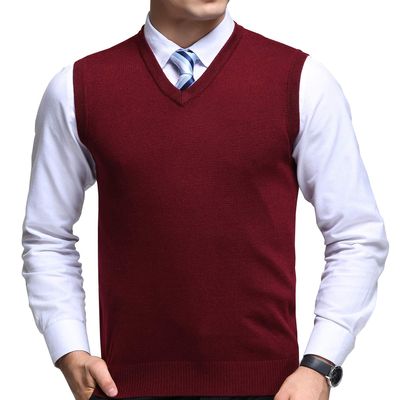 FULIER Mens Winter V-Neck Sleeveless Vest Classic Business Gentleman Knitwear Knitted Waistcoat Sweater Cardigans Tank Tops (M, Red)