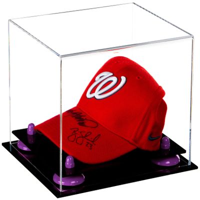 Better Display Cases Acrylic Baseball Cap Display Case with Clear, Purple Risers and Black Base (A006/V21)