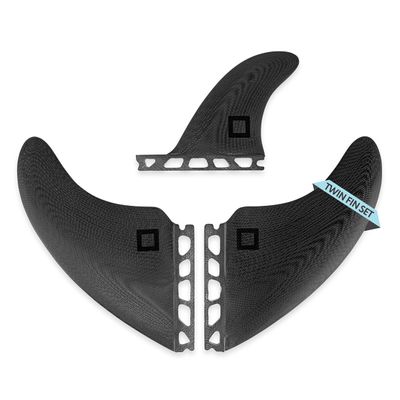Surf Squared Twin Fin Set + Trailer Fin (2+1 Fins) - Solid Fiberglass for Lightweight Durability & Top Performance - Compatible with Futures Single Tab Surfboards, Shortboard, Fish - Black