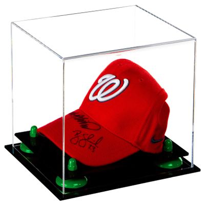 Better Display Cases Acrylic Baseball Cap Display Case with Clear, Green Risers and Black Base (A006/V21)
