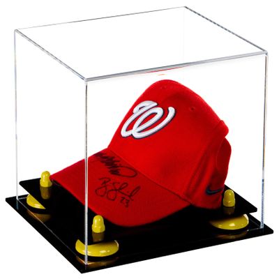 Better Display Cases Acrylic Baseball Cap Display Case with Clear, Yellow Risers and Black Base (A006/V21)