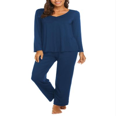 Ekouaer Womens Pajama Sets 2 Piece Lounge Set Fall Winter Pajamas Long Sleeve Pjs Top and Pants Soft Pj Sets Loose Sleepwear Navy Blue
