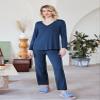 Ekouaer Womens Pajama Sets 2 Piece Lounge Set Fall Winter Pajamas Long Sleeve Pjs Top and Pants Soft Pj Sets Loose Sleepwear Navy Blue view 3