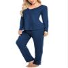 Ekouaer Womens Pajama Sets 2 Piece Lounge Set Fall Winter Pajamas Long Sleeve Pjs Top and Pants Soft Pj Sets Loose Sleepwear Navy Blue view 4