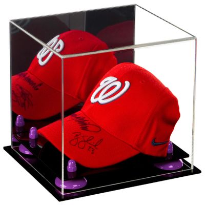 Better Display Cases Acrylic Baseball Cap Display Case with Mirror, Purple Risers and Black Base (A006/V21)