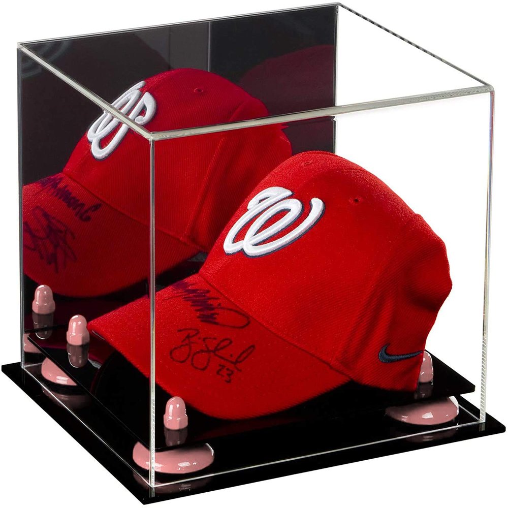 Better Display Cases Acrylic Baseball Cap Display Case with Mirror, Pink Risers and Black Base (A006/V21)