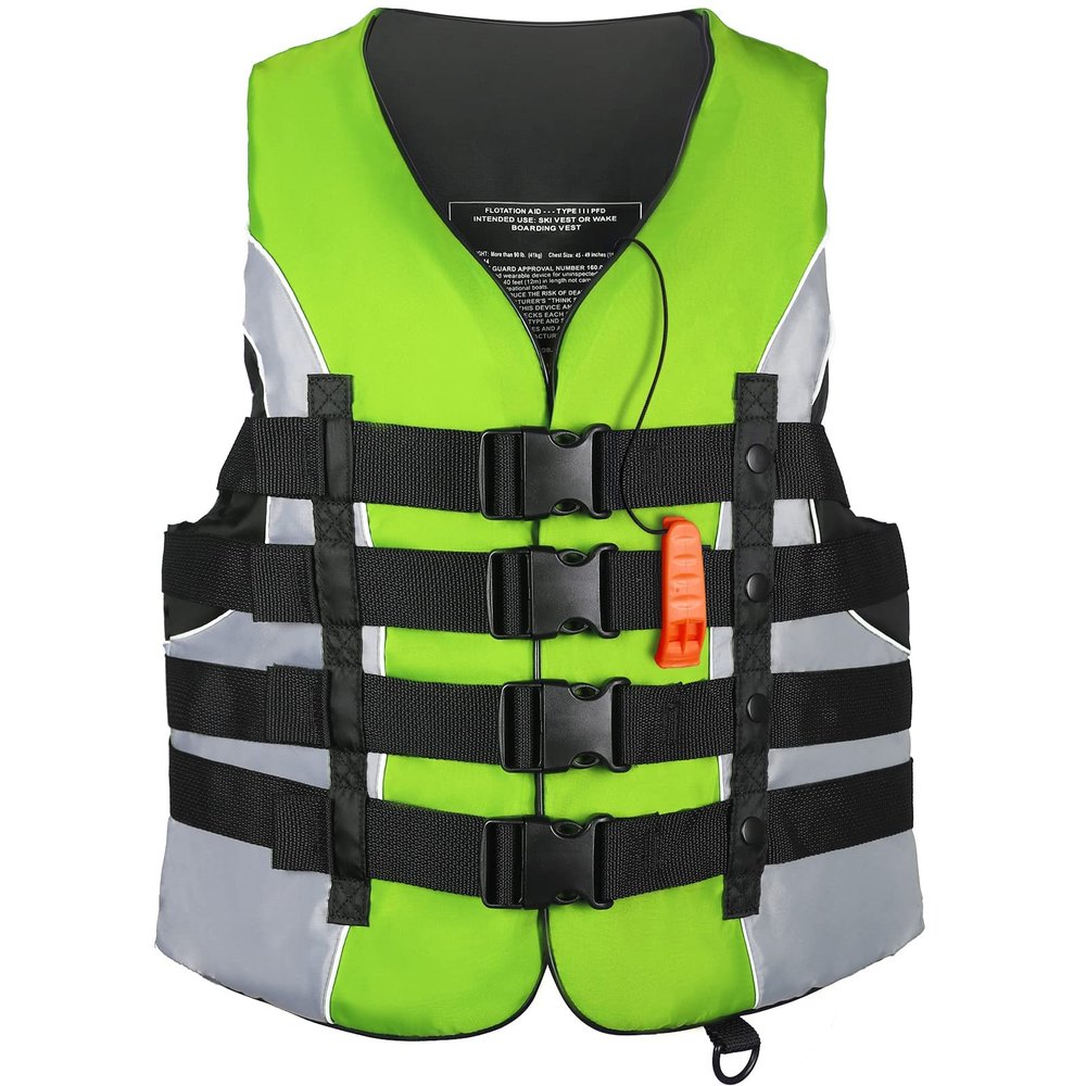 Leader Accessories Adult Universal Personal Flotation Device USCG Approved Life Jacket Vest (Green, 2XL)