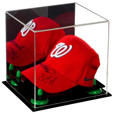 Better Display Cases Acrylic Baseball Cap Display Case with Mirror, Green Risers and Black Base (A006/V21)