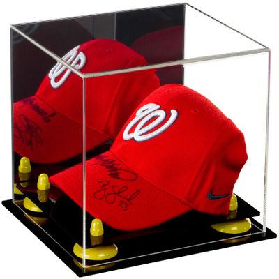 Better Display Cases Acrylic Baseball Cap Display Case with Mirror, Yellow Risers and Black Base (A006/V21)