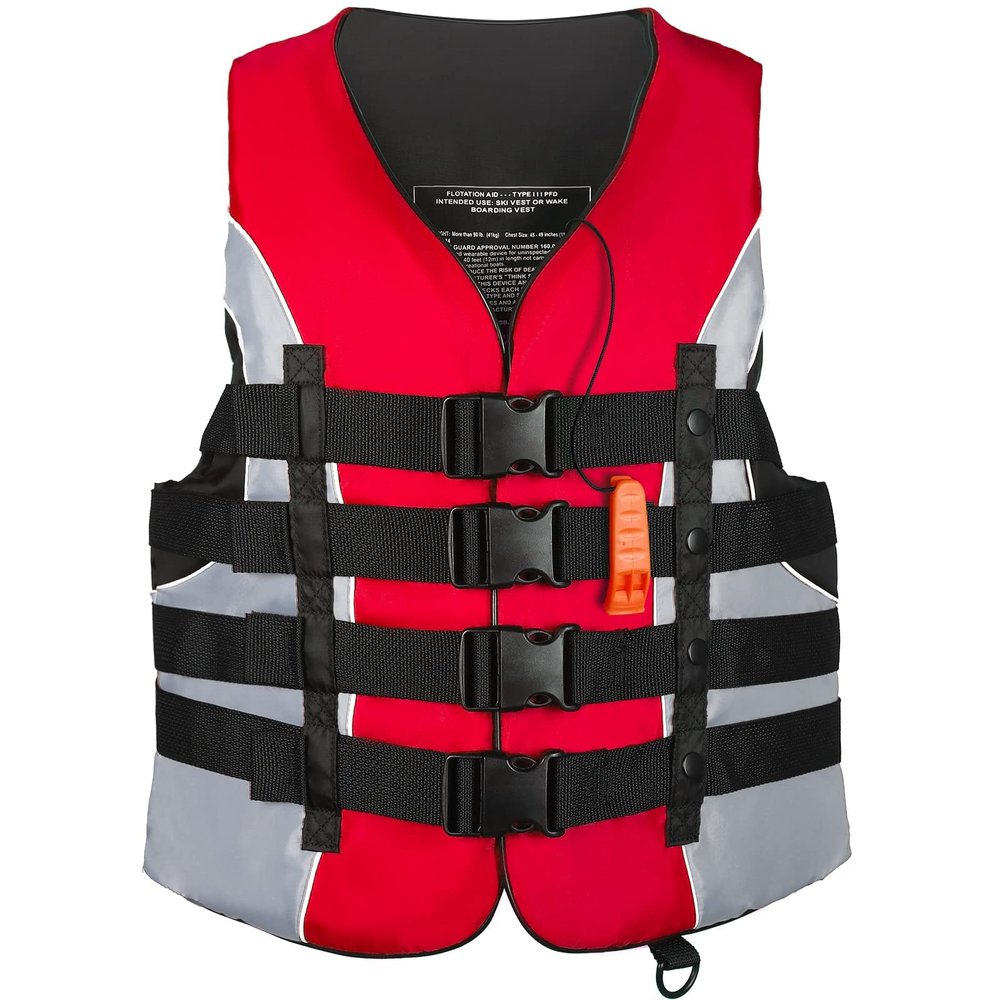 Leader Accessories Adult Universal Personal Flotation Device USCG Approved Life Jacket Vest (Red, 4XL)