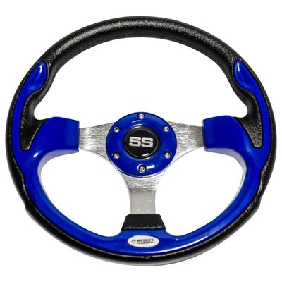 Huskey 12.5 Inch Cobalt Blue Golf Cart Steering Wheel Compatible with Club Car,EZGO/Yamaha,Racing Style,Classic SS Center Logo, Aluminum Spokes and Anti-Slip Grip(Adapter Required and Sold Separately)
