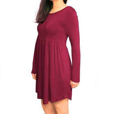 3KB Women's Long Sleeve Dress- Wine- Large