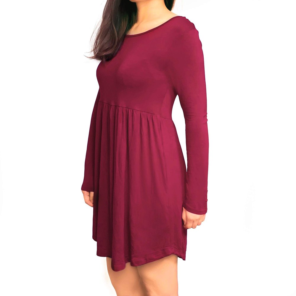 3KB Women's Long Sleeve Dress- Wine- Large