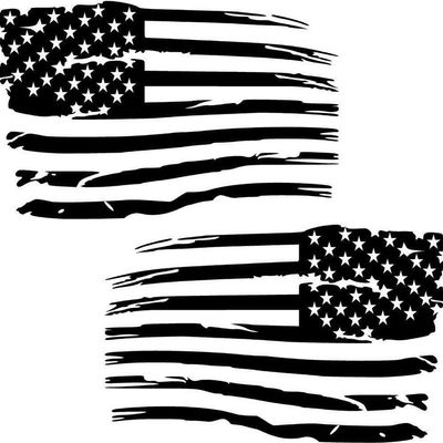 Cartat2s (2) Distressed American Flag Old Glory Military Grunge Patriotic Car Truck Vinyl Decal Hood Wall Window Toolbox Bumper Sticker Big Sizes and Cool Colors (2@ 11x6.6, Matte Black)