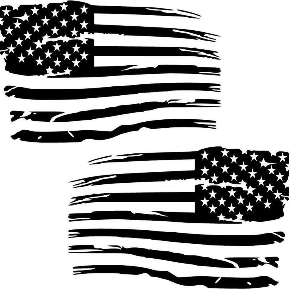 Cartat2s (2) Distressed American Flag Old Glory Military Grunge Patriotic Car Truck Vinyl Decal Hood Wall Window Toolbox Bumper Sticker Big Sizes and Cool Colors (2@ 11x6.6, Matte Black)