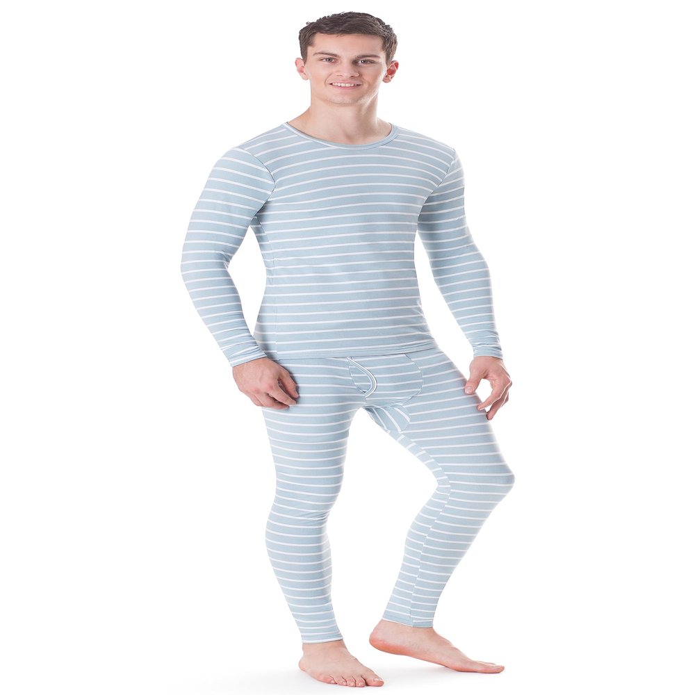 Rocky Thermal Underwear Men Long Johns Men Thermal Underwear Thermals Mens Base Layer Mens Thermals Top and Bottom Set (Seafoam Striped, Large, Standard Weight - 185 GSM, One Pack)
