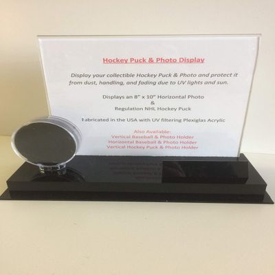 Plastics Unlimited Acrylic Single Hockey Puck Display Case with 8" x 10" Photograph Holder