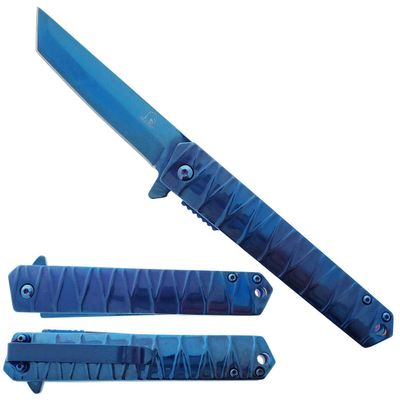 Falcon Tanto Style Folding Pocket Knife 3 Inch 440 Stainless Steel Blade, 8 Inch Overall Length, EDC Utility Knife for Camping, Outdoor Use, Collection & Gifting (Blue)