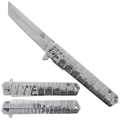 Falcon Tanto Style Folding Pocket Knife 3 Inch 440 Stainless Steel Blade, 8 Inch Overall Length, EDC Utility Knife for Camping, Outdoor Use, Collection & Gifting (Chrome)