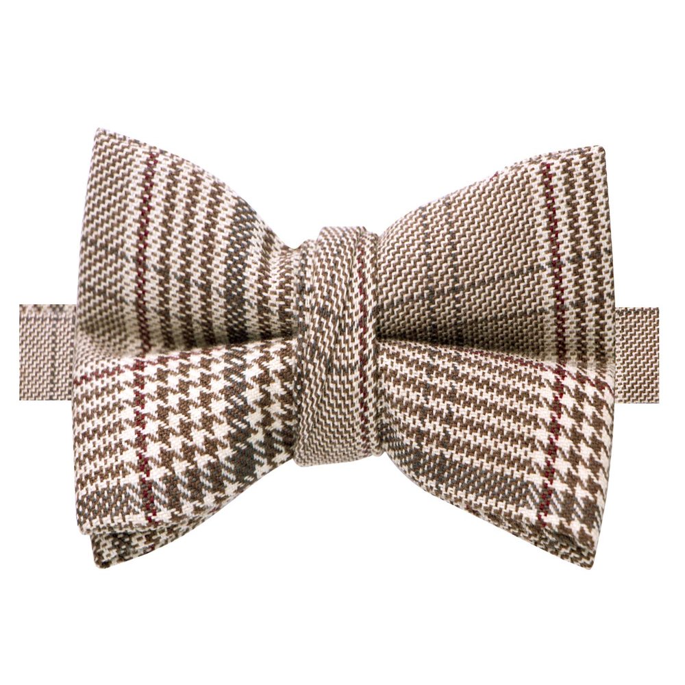 Spring Notion Boys' Glen Plaid Cotton Bow Tie Brown/Tan S