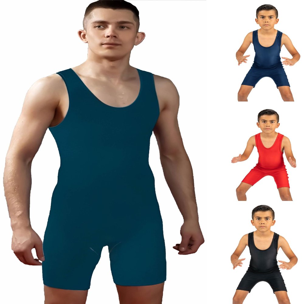4 Time All American Wrestling Singlet: Black, Navy Blue, Red, Teal sizes 4XS-5XL (S 91-120 lbs., TEAL)