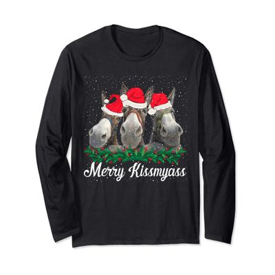 Merry Kissmyass Funny Donkey Lovers Sarcastic Christmas Long Sleeve T-Shirt