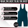 4 Time All American Wrestling Singlet: Black, Navy Blue, Red, Teal sizes 4XS-5XL (XXXS/YM 41-50 lbs., TEAL) view 2